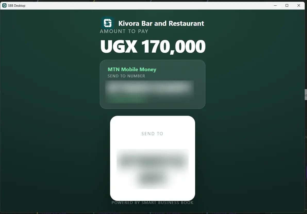 The customer-facing screen showing the amount to pay and where to send it, so nobody has to turn the till around.